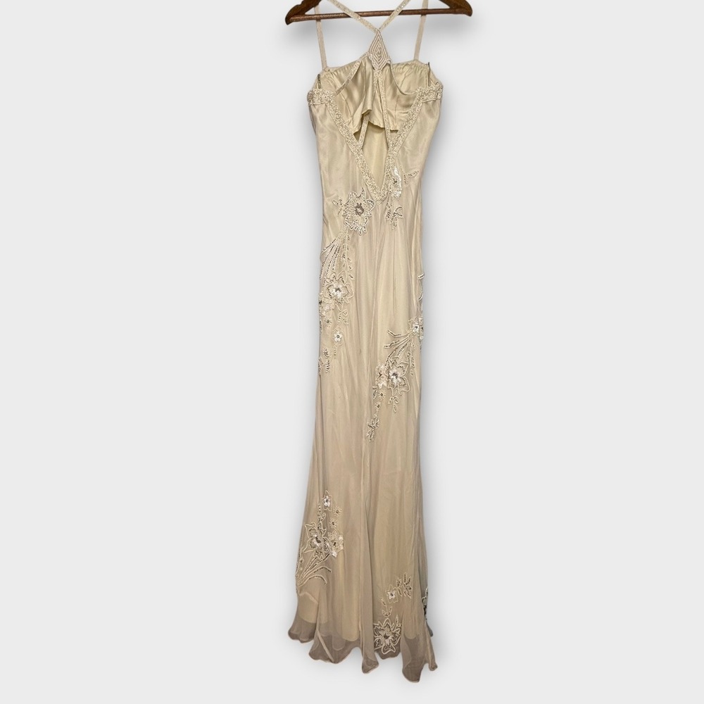 VTG Scala Silk Slip Dress Wedding Formal Beads Sequins Embroidery Ivory Sz Large - Picture 15 of 16